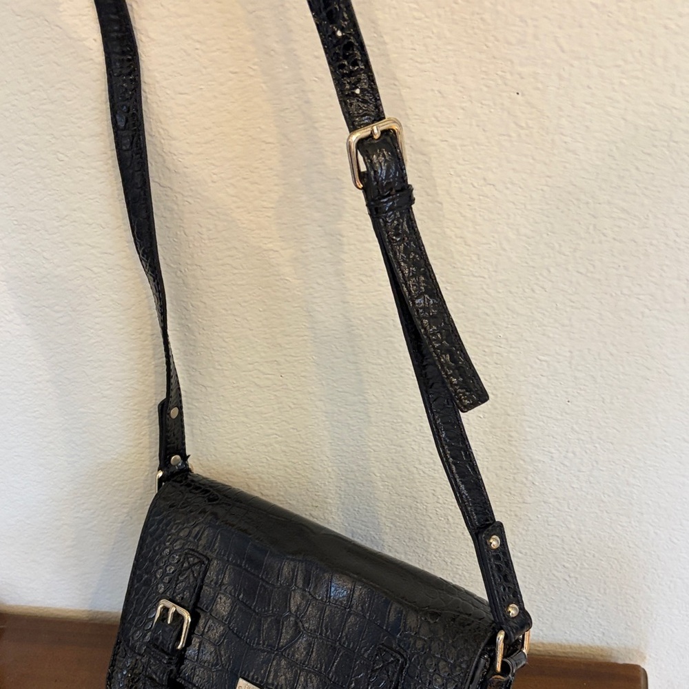 Kate Spade Black Croc Embossed Double Buckle Shoulder Crossbody Bag - Picture 13 of 16